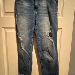 1822 Denim Blue Distressed Boyfriend Jeans